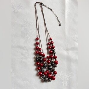 RMN Vintage multi-strand necklace burgundy and black beads wz rhinestones
